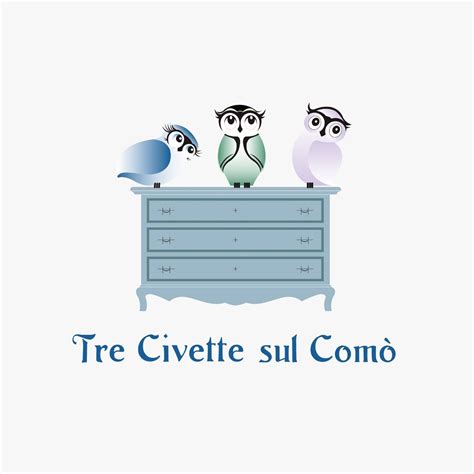 Illustrazione stilizzata di tre civette su un comò
