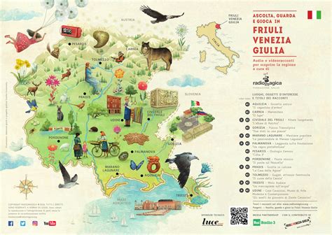Mappa del Friuli Venezia Giulia con icone rappresentative di servizi alle famiglie