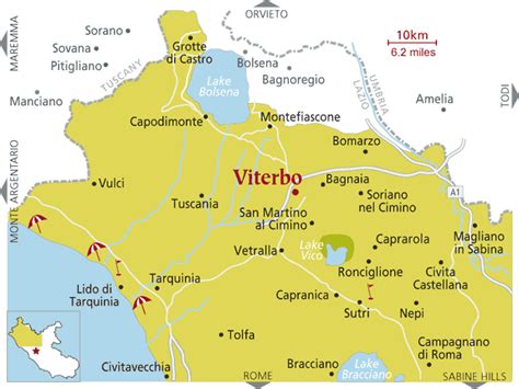 Mappa della Tuscia Viterbese con evidenziata Tuscania