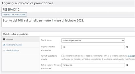 Codice sconto esempio
