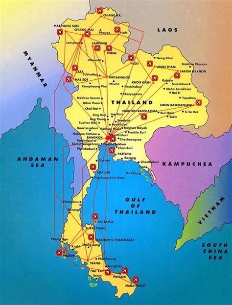 Mappa della Thailandia con evidenziate le principali destinazioni turistiche