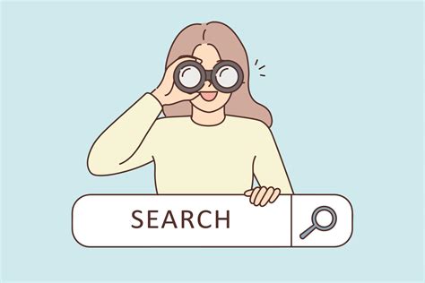Illustration of a person searching for images on a digital device, with various visual content categories appearing in bubbles around them