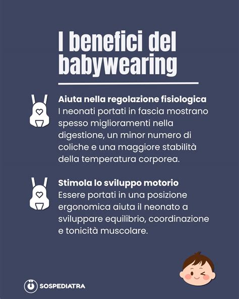 Grafico che illustra i benefici del babywearing sullo sviluppo infantile