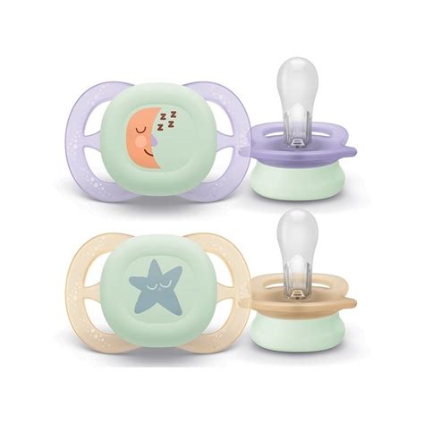 linea completa di succhietti Philips Avent esposti in ordine di età e tipologia