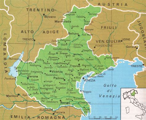 Mappa della Regione Veneto con Chioggia evidenziata