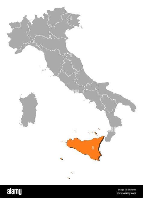 Mappa dell'Italia con evidenziata la Sicilia