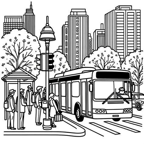 Autobus moderno fermo alla fermata con passeggeri che salgono