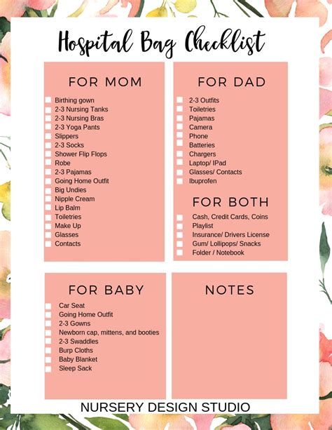 Hospital bag checklist for baby
