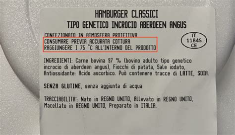 Etichetta nutrizionale di un hamburger