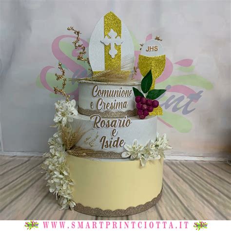 Torta Comunione con fiori piccoli e nastri