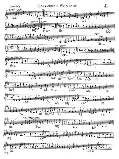 Spartito di un canto popolare italiano