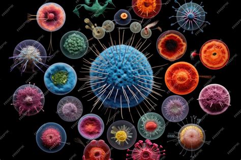 Microscopic view of hormones and antibodies