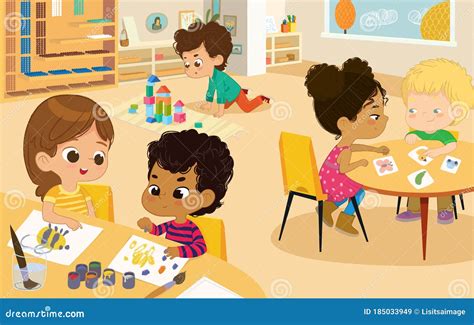 Bambini che giocano e imparano insieme in un ambiente colorato
