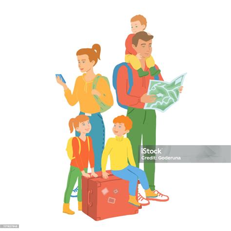 Famiglia che viaggia con passeggino e valigie leggere