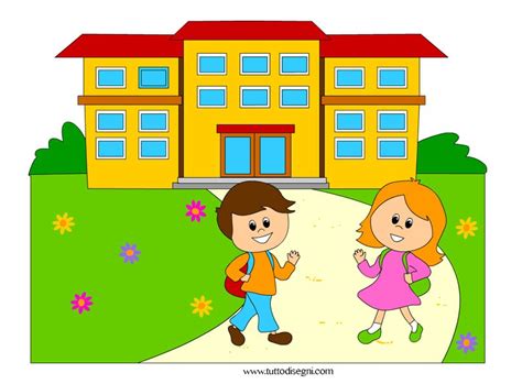 bambino che guarda una scuola colorata
