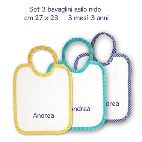 set asilo con bavaglini e buste personalizzate