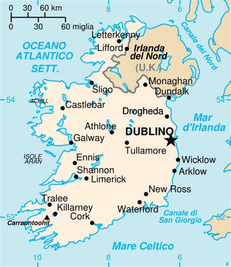 Mappa dell'Irlanda che mostra la Repubblica d'Irlanda e l'Irlanda del Nord