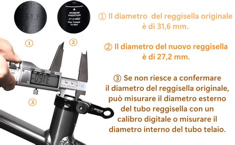 Infografica che mostra come misurare il diametro di un reggisella