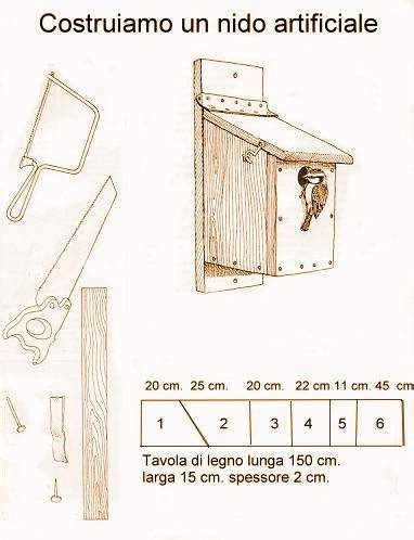 Disegno schematico di diverse dimensioni di casette nido per uccelli