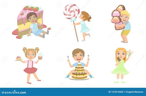 illustrazione di bambini che mangiano torte e biscotti