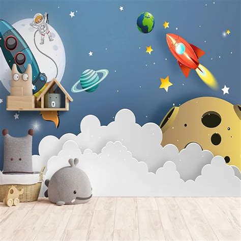 Cameretta a tema spazio con decorazioni murali