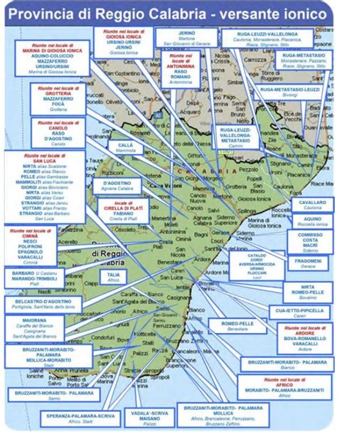 Mappa della Calabria con evidenziate le aree di sviluppo economico