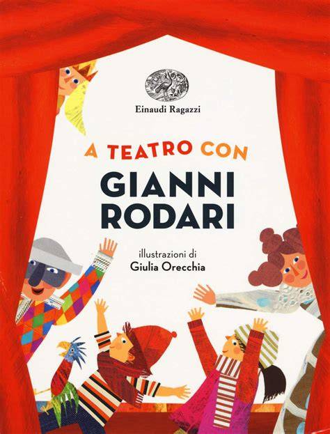 Ritratto di Gianni Rodari con libri e bambini