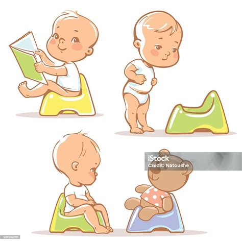 illustrazione di un bambino che usa un vasino colorato