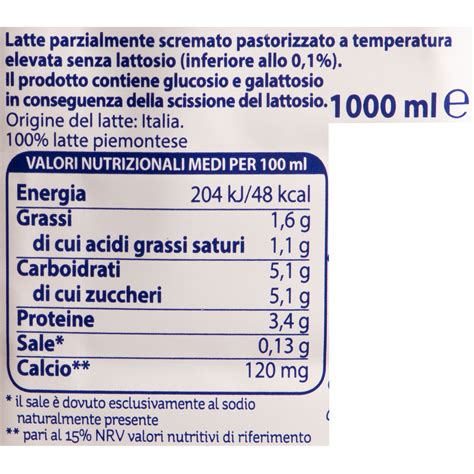 Infografica che confronta i valori nutrizionali del latte intero, parzialmente scremato e scremato, evidenziando la similitudine con il latte delattosato