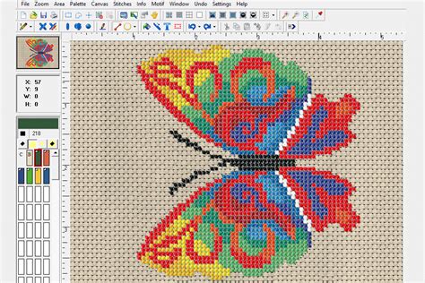 Graphic representation of a cross-stitch pattern design software interface