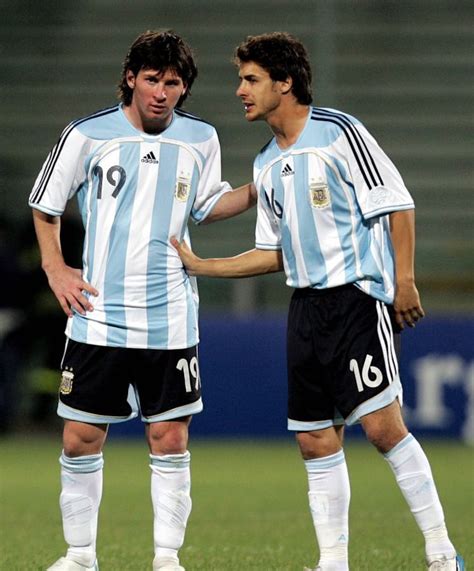 Pablo Aimar e Lionel Messi con la maglia dell'Argentina
