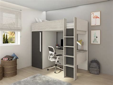 Letto a soppalco con scrivania e armadio integrati