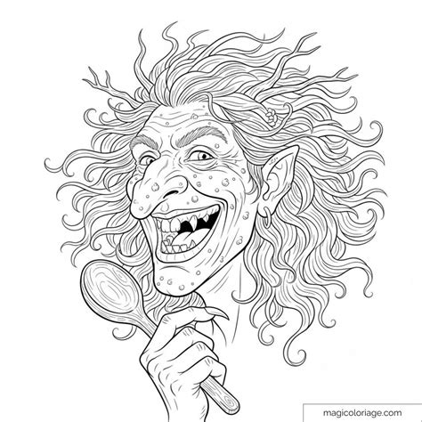 Illustrazione di una maghetta dispettosa in un castello