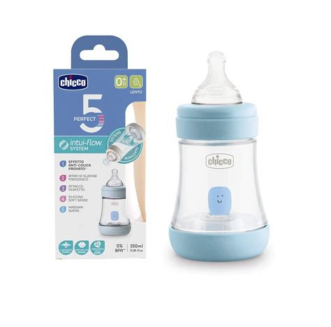 Biberon Chicco PERFECT 5 smontato con indicazione della tettarella Physio e della Equilibrium Membrane