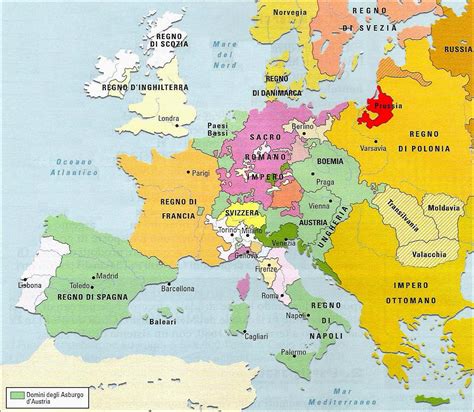 mappa politica dell'Europa nel Cinquecento