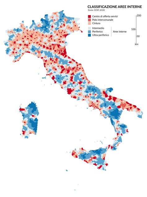 Mappa del Sud Italia con indicazione delle aree di spopolamento