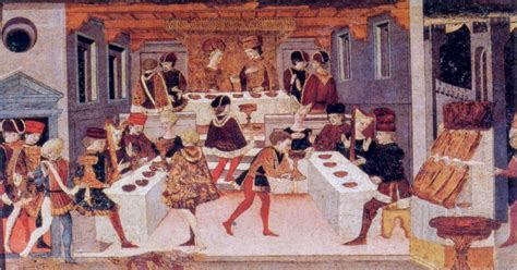 Illustrazione medievale di un banchetto a corte