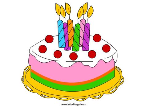 illustrazione di una torta di compleanno colorata circondata da note musicali e bambini festosi