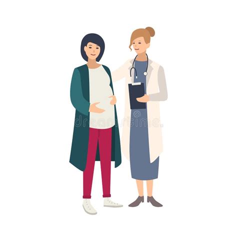Illustrazione di una donna incinta che parla con un'ostetrica e un ginecologo