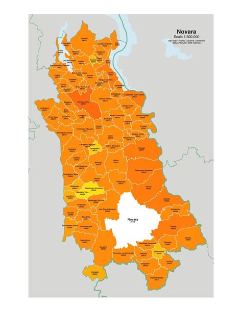Mappa del territorio della provincia di Novara con indicazione dei centri di soccorso e prevenzione