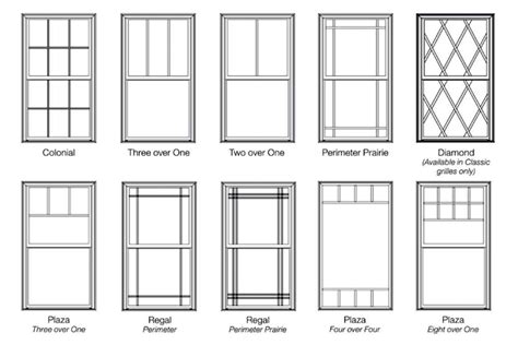 Diagram showing different grille patterns on a window