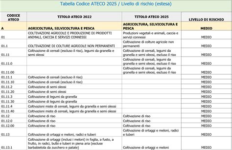 Tavola comparativa dei codici ATECO per produzione e vendita