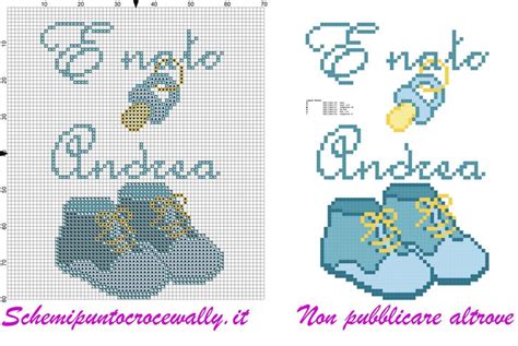 Motivi a punto croce di ciuccio e scarpette per neonato