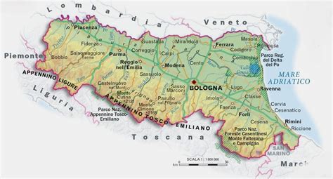 Mappa politica dell'Emilia-Romagna con aree 