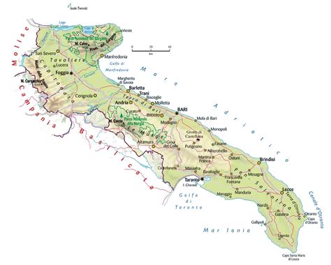 Mappa della Puglia con indicazione dei servizi sanitari