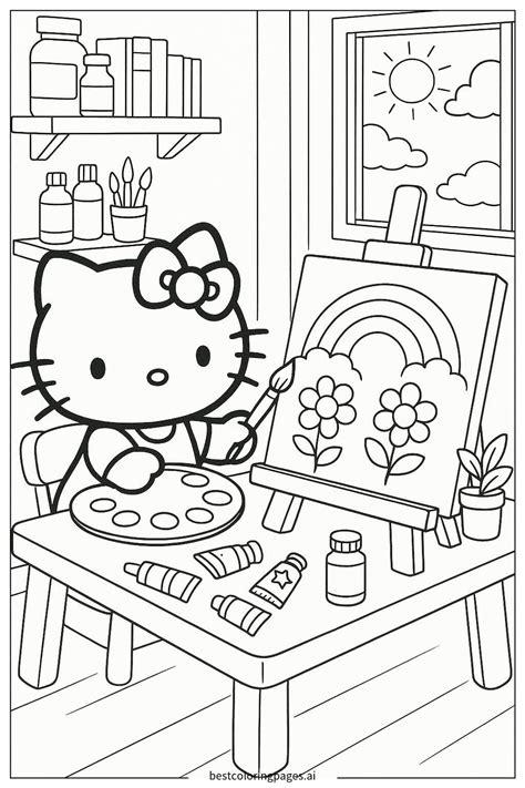 Bambina che indossa un outfit colorato con iconografia di Hello Kitty in un contesto quotidiano