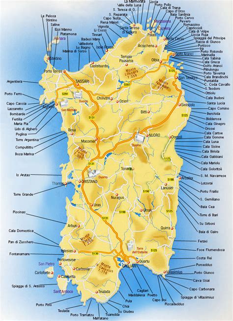 mappa delle zone di interesse geologico in Sardegna