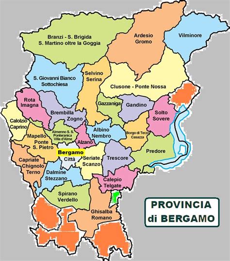 Mappa della provincia di Bergamo con evidenziati i comuni con Consultori Familiari