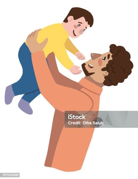 illustrazione moderna di un papà che gioca con il proprio figlio in un ambiente domestico