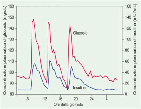 Grafico che illustra i livelli di glicemia nel tempo durante un OGTT
